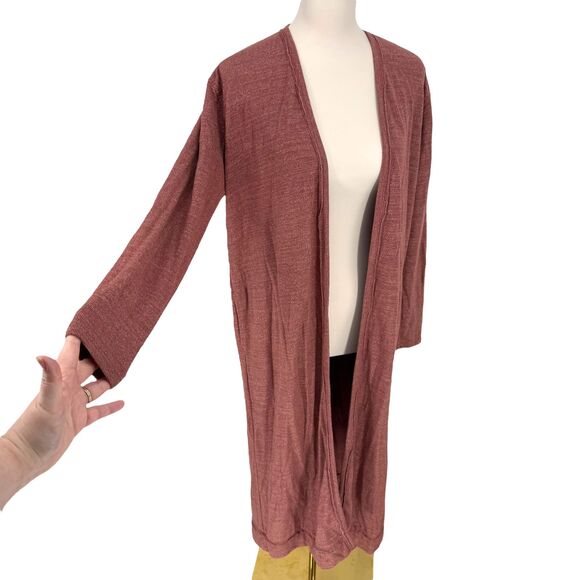 Free People Beach Bi-Coastal Pink Duster Cardigan Sz M Open Front Long Pockets - Picture 6 of 14